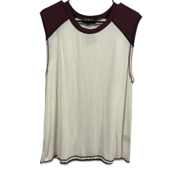Pol Cap Sleeve 2 Tone Burgundy Cream Comfortable Jersey Top Shirt Womens Small - Picture 6 of 9